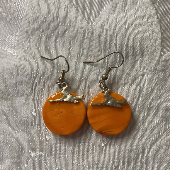 Handcrafted Witch Flying by the Moon Earrings - Picture 3 of 4